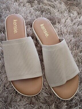 Kensie Neutral Knit Slide Mules in Beige